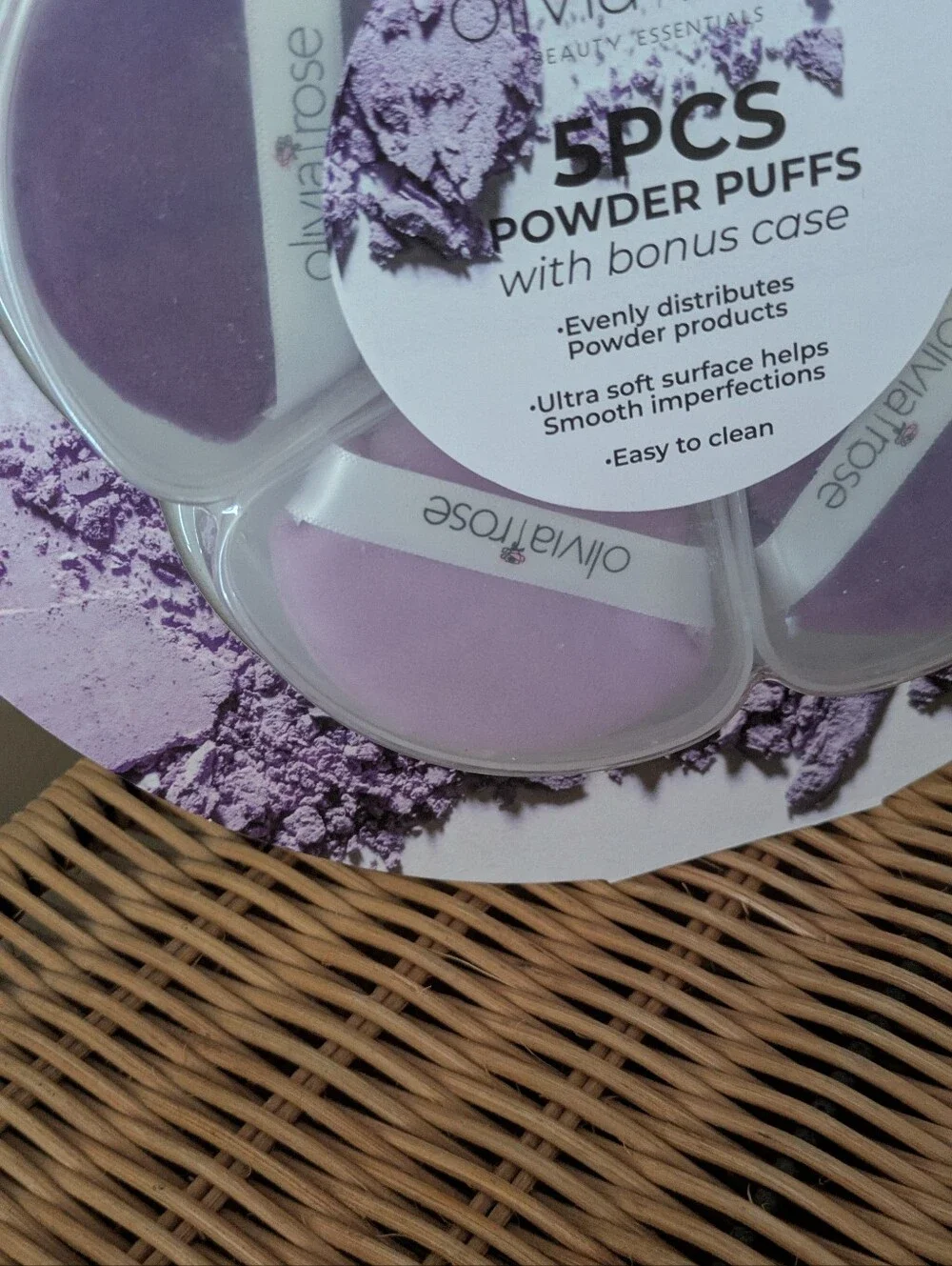 Olivia Rose 5PC Powder Puffs Set in Purple with Bonus Case
